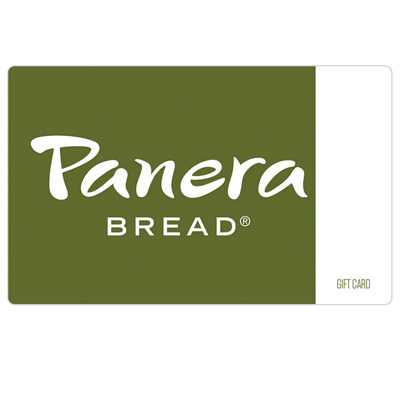 PANERA BREAD<sup>&reg;</sup> $25 Physical Gift Card – Panera Bread is committed to providing great tasting, quality food that people can trust. Highlighted by antibiotic-free chicken, whole grain bread, select organic and all-natural ingredients and a menu free of man-made trans-fat, Panera is committed to providing great tasting quality food people can trust.